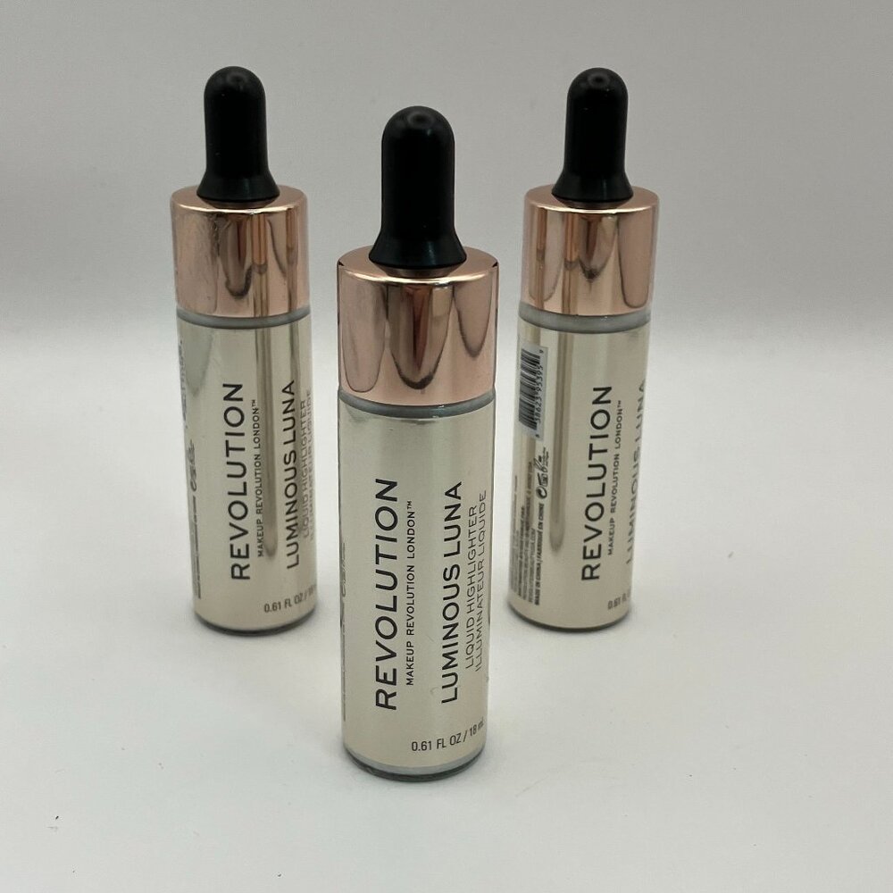 Makeup Revolution Liquid Highlighter Luminous Luna 0.61 FL OZ 18 ml Pack Of 3